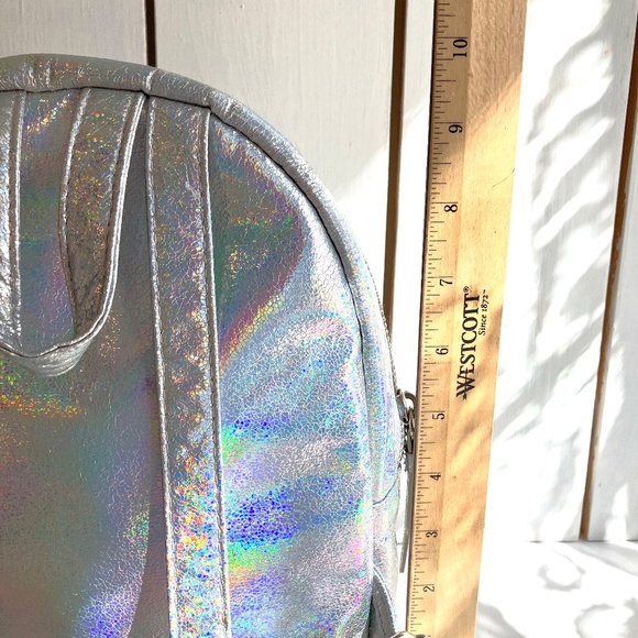 Mini Backpack Metallic Silver Bag Purse - Picture 10 of 10